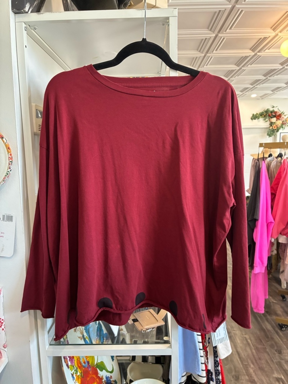 Planet by Lauren G Women’s Long Sleeve Scoop Neck Top - Wine